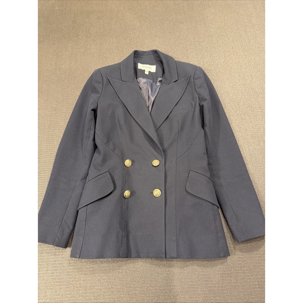 Derek Lam 10 Crosby Navy Rodeo Peak Lapel Double Breasted Blazer Sz 0 MSRP $450